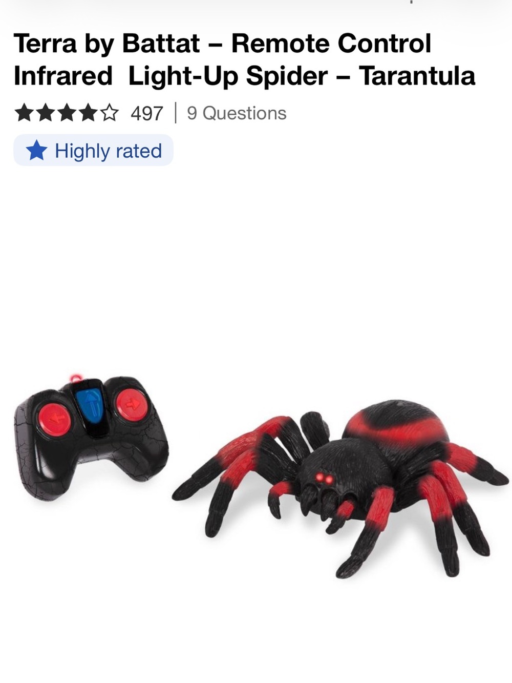 Terra by Battat - Remote Control Infrared Light-Up Spider - Tarantula